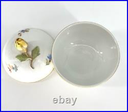 Meissen Hand Painted Flowers Yellow Rose Finial Mini Sugar Bowl Creamer Jar Set
