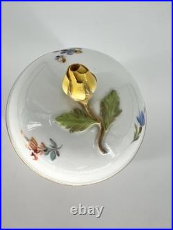 Meissen Hand Painted Flowers Yellow Rose Finial Mini Sugar Bowl Creamer Jar Set