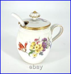 Meissen Hand Painted Flowers Yellow Rose Finial Mini Sugar Bowl Creamer Jar Set