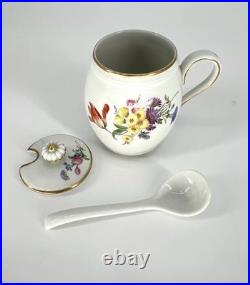 Meissen Hand Painted Flowers Yellow Rose Finial Mini Sugar Bowl Creamer Jar Set