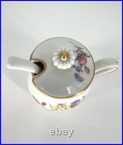 Meissen Hand Painted Flowers Yellow Rose Finial Mini Sugar Bowl Creamer Jar Set