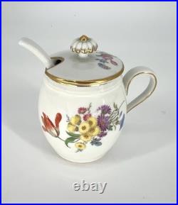 Meissen Hand Painted Flowers Yellow Rose Finial Mini Sugar Bowl Creamer Jar Set