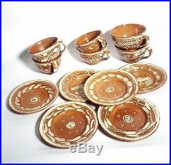 Mexican vintage pottery 25 Tlaquepaque Redware plates, tea cups, bowls, platter