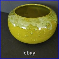 Miali Pottery Large Vintage Planter Bowl Green Drip Glaze California MCM