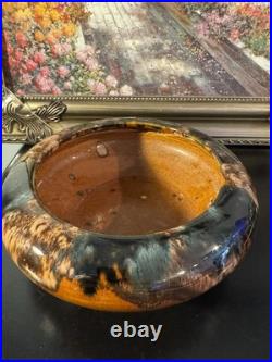 Mid Century Art Pottery Drip Glazed Low Bowl 1940s 1970s