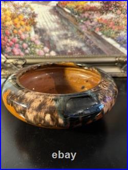 Mid Century Art Pottery Drip Glazed Low Bowl 1940s 1970s