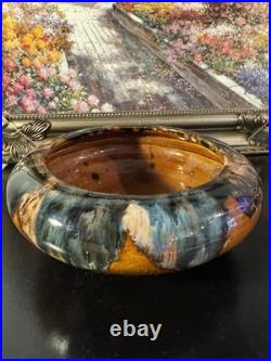 Mid Century Art Pottery Drip Glazed Low Bowl 1940s 1970s Mid Century Art Pottery Drip Glazed Low Bowl 1940s 1970s
