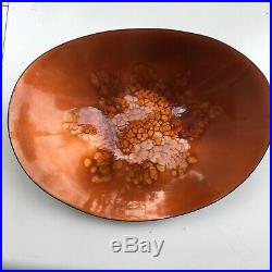 Mid Century Modern vtg Enamel Bowl Orange Copper Kaneko Signed Art pottery MCM