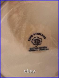 Mid Century Sponge Ware Cobalt Blue Geranium Pattern Buffalo Pottery Dual Side