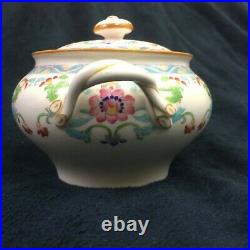 Minton B833 Turquoise Green Scrolls Hand Painted Sugar Bowl with Lid Vintage