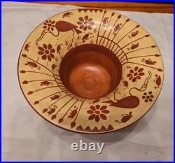 Moche Peru Studio Art Pottery Ceramic Bowl Hand Painted Signed WithStand & Certi
