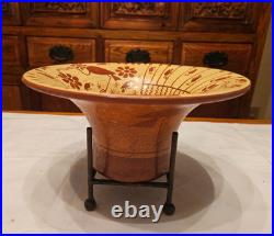 Moche Peru Studio Art Pottery Ceramic Bowl Hand Painted Signed WithStand & Certi
