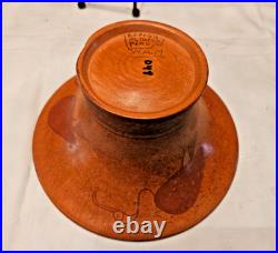 Moche Peru Studio Art Pottery Ceramic Bowl Hand Painted Signed WithStand & Certi