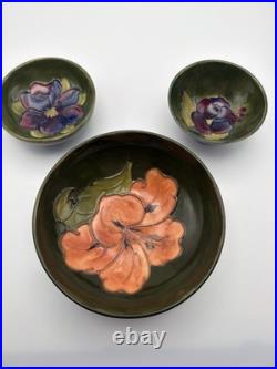 Moorcroft Pottery Bowl Lot Hibiscus Anemone Pansy Floral England VTG
