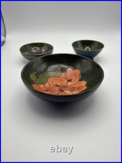 Moorcroft Pottery Bowl Lot Hibiscus Anemone Pansy Floral England VTG