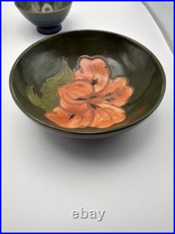 Moorcroft Pottery Bowl Lot Hibiscus Anemone Pansy Floral England VTG