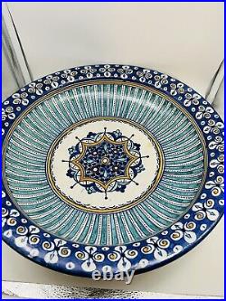 Moroccan Vintage Large Bowl SIGNED Hanging Pottery Handmade 16 Inches