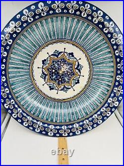 Moroccan Vintage Large Bowl SIGNED Hanging Pottery Handmade 16 Inches
