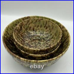 Morton Pottery Illinois Sponge Splatter Nesting Bowl Set/3 Rare Brown Green