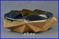 Muncie Pottery 1928 Rombic Gloss Black Peachskin Console Bowl #306-9