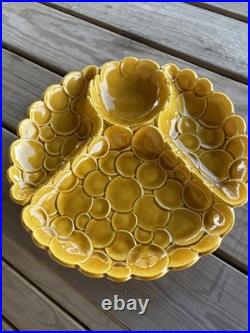 Mustard Yellow Vintage MCM Med Soup Tureen & Appetizer Platter marked USA c1950s