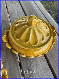 Mustard Yellow Vintage MCM Med Soup Tureen & Appetizer Platter marked USA c1950s