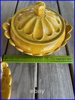 Mustard Yellow Vintage MCM Med Soup Tureen & Appetizer Platter marked USA c1950s