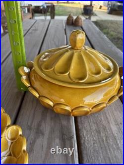 Mustard Yellow Vintage MCM Med Soup Tureen & Appetizer Platter marked USA c1950s