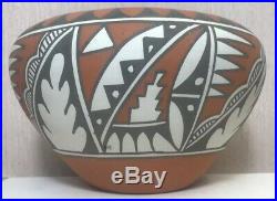 Native American Jemez Pottery pot bowl VTG Mary Small Geometric feathers poly