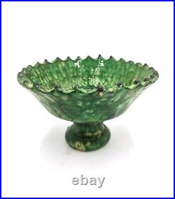 New Tamegroute Bowls, Unique Elegant Handcrafted Green Glazed Pottery With Brass