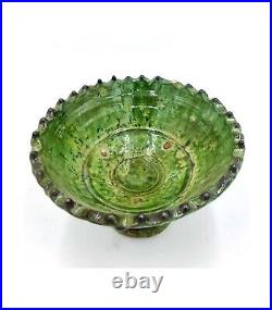 New Tamegroute Bowls, Unique Elegant Handcrafted Green Glazed Pottery With Brass