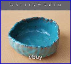 Nice! MID Century California Modern Pottery Bowl Blue Orig Art Sculpture Vtg 50s