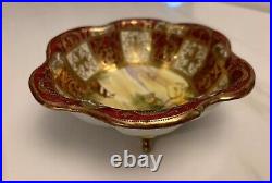 Nippon Hand Painted Bowl-Burgundy Raised Gold Footed Rowboat Scene-1891-1920 VG+