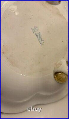 Nippon Hand Painted Bowl-Burgundy Raised Gold Footed Rowboat Scene-1891-1920 VG+