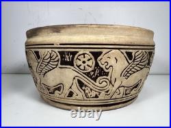 OLD ANTIQUE Weller Pottery Claywood Pottery WINGED LION Matte Bowl ARTS CRAFTS