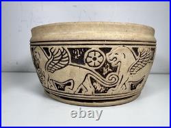 OLD ANTIQUE Weller Pottery Claywood Pottery WINGED LION Matte Bowl ARTS CRAFTS