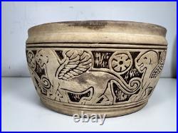 OLD ANTIQUE Weller Pottery Claywood Pottery WINGED LION Matte Bowl ARTS CRAFTS
