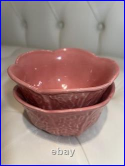 OLFAIRE Pink Set Of 2 Bowls Glazed 3 Tall #859 Cabbage Leaf