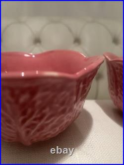 OLFAIRE Pink Set Of 2 Bowls Glazed 3 Tall #859 Cabbage Leaf