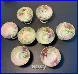 O. &E. G. Royal Austria Vintage 1910s 8 Hand Painted Grapevine Dessert Bowls