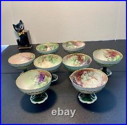 O. &E. G. Royal Austria Vintage 1910s 8 Hand Painted Grapevine Dessert Bowls