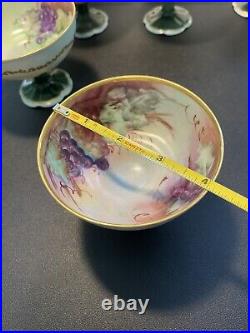 O. &E. G. Royal Austria Vintage 1910s 8 Hand Painted Grapevine Dessert Bowls