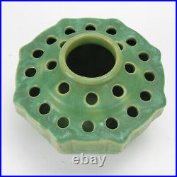 Octagonal matte green glaze pottery 6x7.5 flower frog vase arts & crafts
