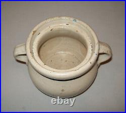 Old Antique Vtg Early 1900s Stoneware Pottery Sugar Bowl Illinois Dbl Blue Band