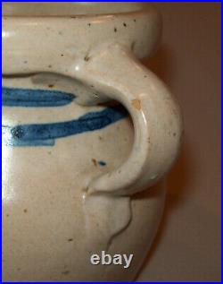 Old Antique Vtg Early 1900s Stoneware Pottery Sugar Bowl Illinois Dbl Blue Band