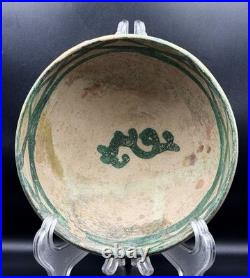 Old Hand Painted Ceramic Bowl Antique Style Green Design 16cm