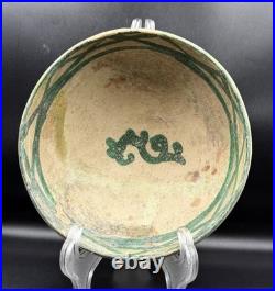 Old Hand Painted Ceramic Bowl Antique Style Green Design 16cm