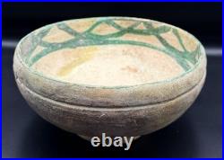 Old Hand Painted Ceramic Bowl Antique Style Green Design 16cm
