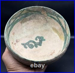 Old Hand Painted Ceramic Bowl Antique Style Green Design 16cm