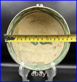 Old Hand Painted Ceramic Bowl Antique Style Green Design 16cm